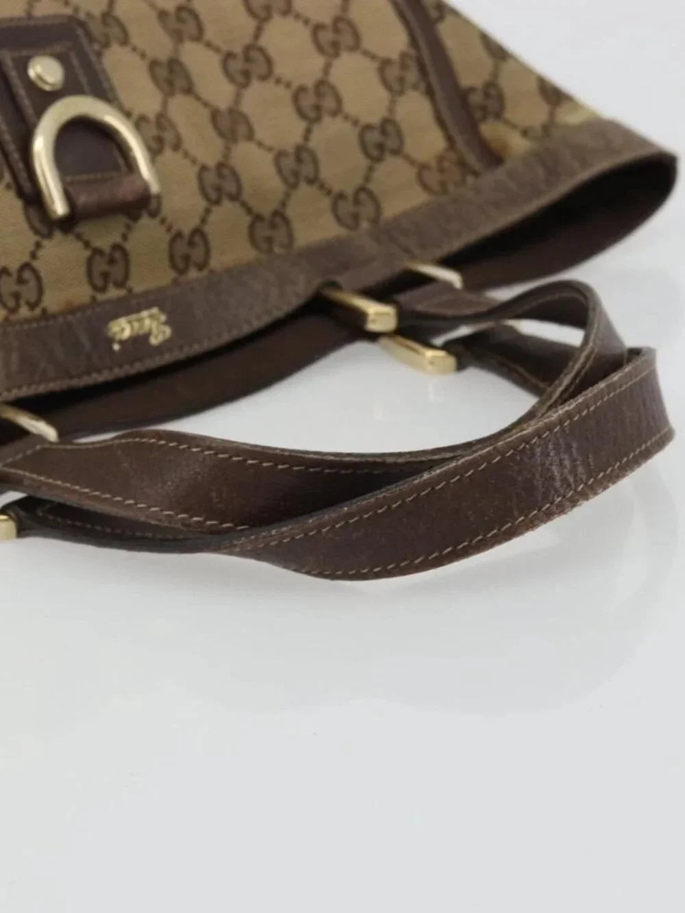 GUCCI GG Canvas Abbey Hand Bag Beige Gold 130739 Auth 175609